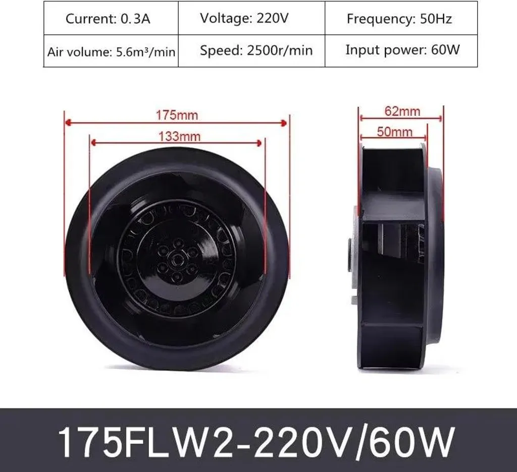 Ventilateur industriel radial 175FLW2 basse pression 220V moteur balais