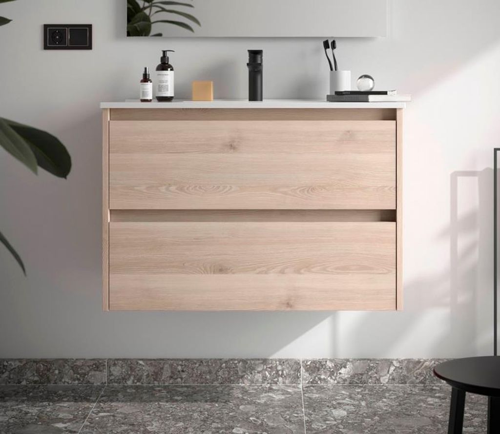 Noja Unterschrank 800 2 Schubladen + Waschbecken Nature