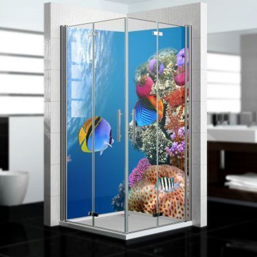 dedeco Eck-Duschrückwände Aluminium wasserfest Motiv: Ozean V8, 2 x 90x200x0,3cm, Badrückwand, Fliesenersatz fugenlos Wandverkleidung Wandpaneel...