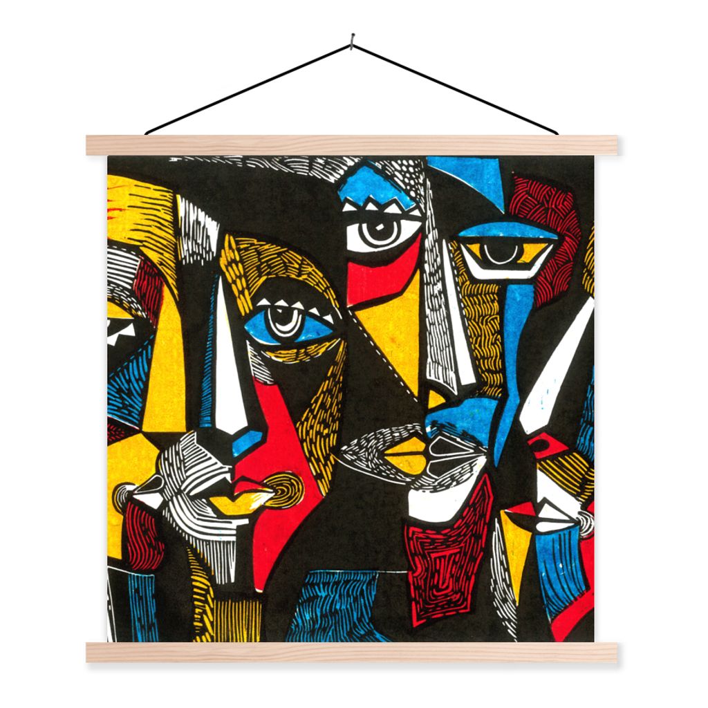 MuchoWow Textilposter Malerei - Ölgemälde - Kubismus 60x60 cm mit holzfarbenen Rahmen - Wanddekoration