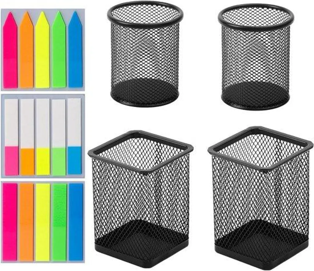 Rangement bureau métal noir pour stylos et fournitures 4 compartiment