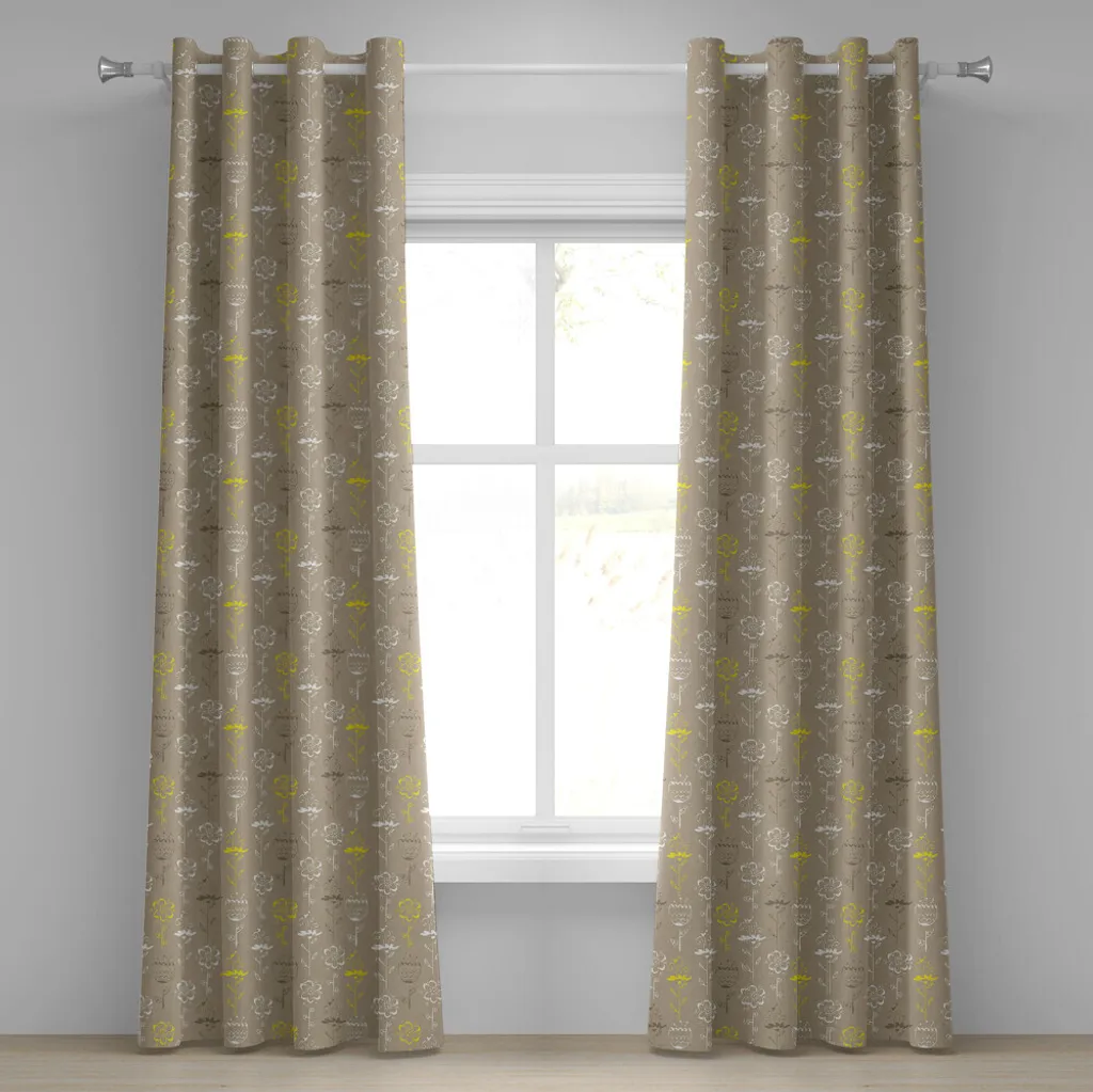 Tende Lavabili ABAKUHAUS 280x225 - Fiori Gialli e Grigio Cacao