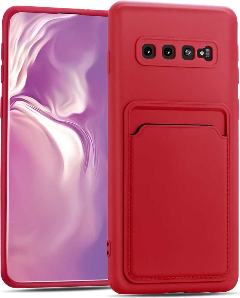 Handyhülle für Samsung Galaxy S10 Hülle Silikon Schutzhülle mit Kartenfach Slim Wallet Case, Rot