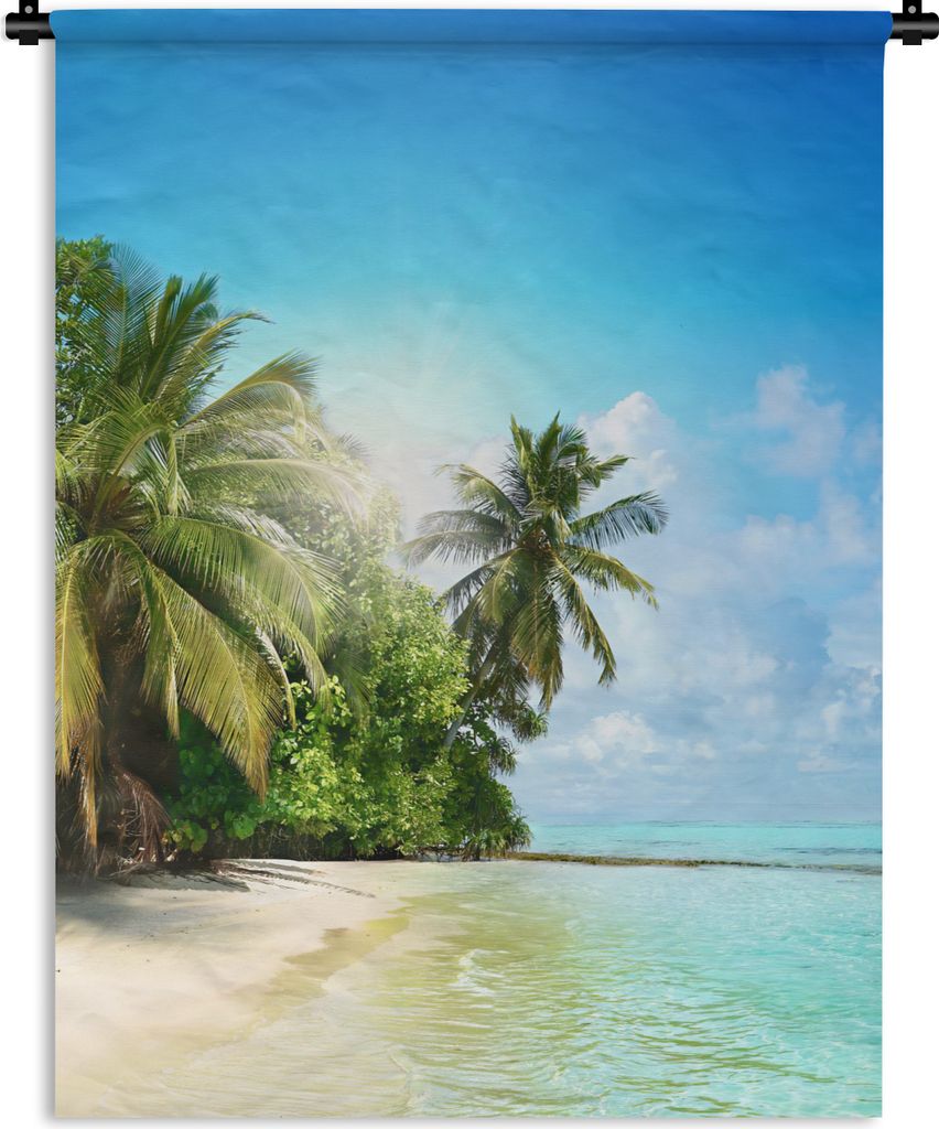 MuchoWow Wandteppich Wandbehang Meer - Palme - Strand - Tropisch - Blau - Grün 60x80 cm Tapisserie Dekoration Wandtuch - Decke - Wandtücher - W...