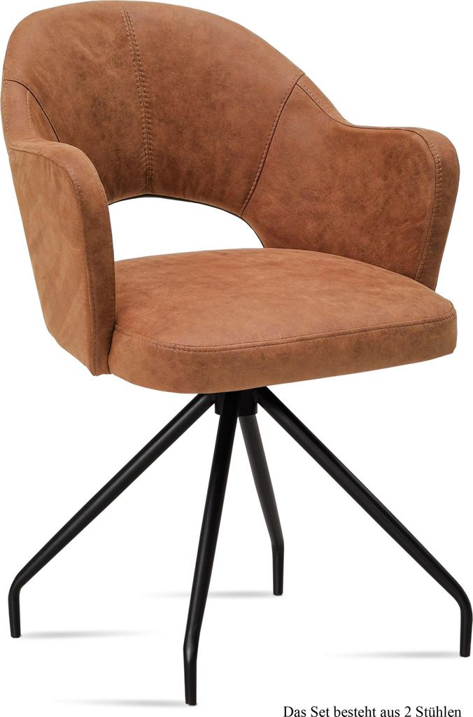Armlehnstuhl (2er-Set) Dikana 59x87x61 Schwarz/Cognac