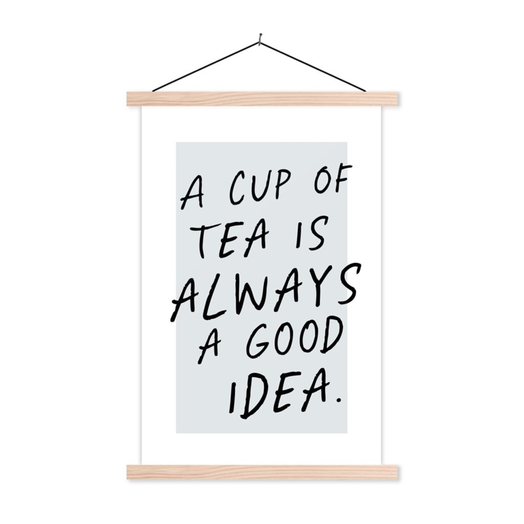 MuchoWow Textilposter Zitate - Eine Tasse Tee ist immer eine gute Idee - Sprichwörter - Tee 40x60 cm mit holzfarbenen Rahmen - Poster
