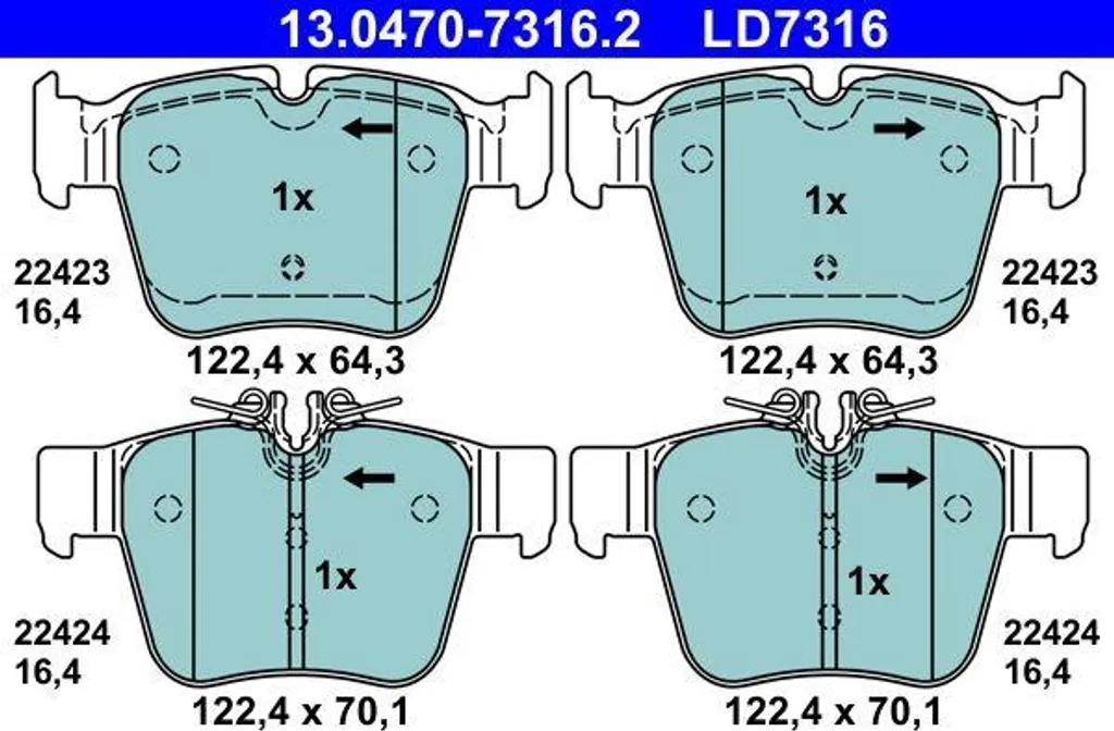 Plaquettes de frein à disque pour Mercedes GLC ATE 13.0470-7316.2 OE