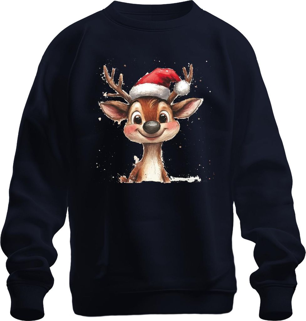 Weihnachten Süßes Rentier Santa Hut Geschenk Kinder Familie Uni Sweatshirt Pullover, Navy, XXL