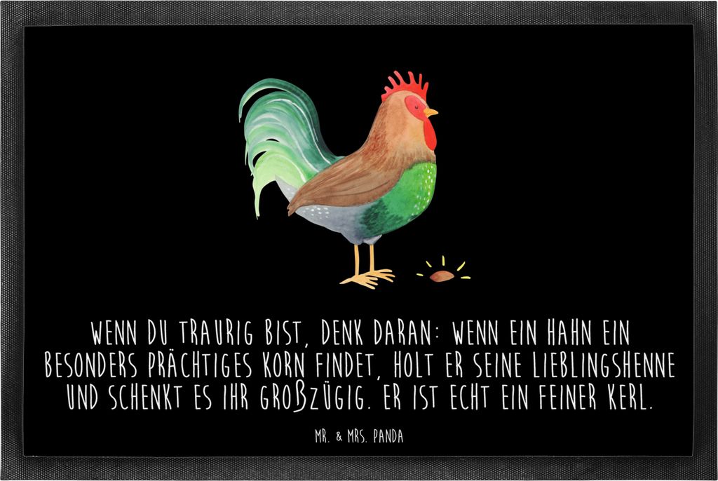 Mr. & Mrs. Panda Bodenvorleger Hahn Korn 60 x 90 cm - Schwarz - Geschenk, Natur, Schmutzmatte, Gummi-Fußmatte, fußmatte, Bauernhof, Sauberlaufmat...