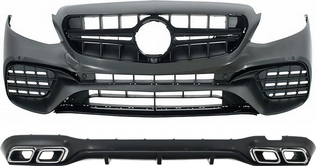 Bodykit für Mercedes E-Klasse W213 16-2019 E63 Design Stoßstange Chrom Auspuffblenden.