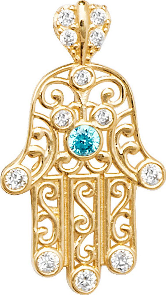 Pendentif Hamsa Femme Or 375/1000 avec Oxyde de Zirconium - Image du produit 