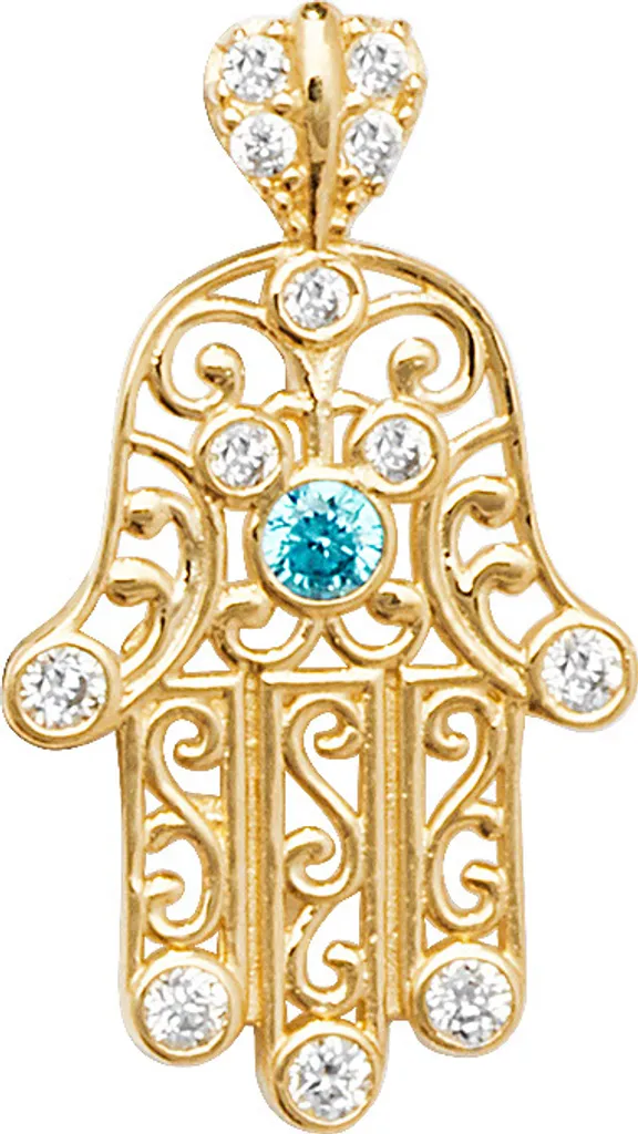 Pendentif Hamsa en Or 375 et Zirconium - Idée Cadeau Bijou Femme