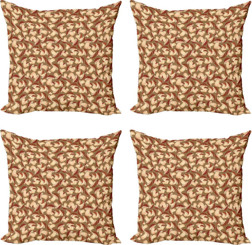 ABAKUHAUS Pilz Kissenbezug Set (4 Stück), Grunge Ernte Farm, Moderner Doppelseitiger Digitaldruck, 50 cm x 50 cm, Cocoa Brown Beige