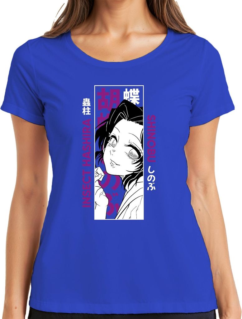 Shinobu Kocho Demon Slayer Insect Hashira Anime Geschenk Lila Damen T-Shirt, Blau, S