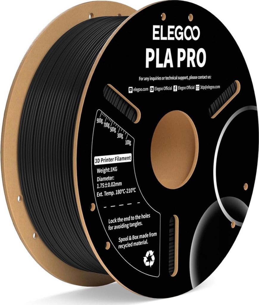 ELEGOO PLA PRO -1.75mm-1KG-Cardboard Spool-Black Obrázek produktu 