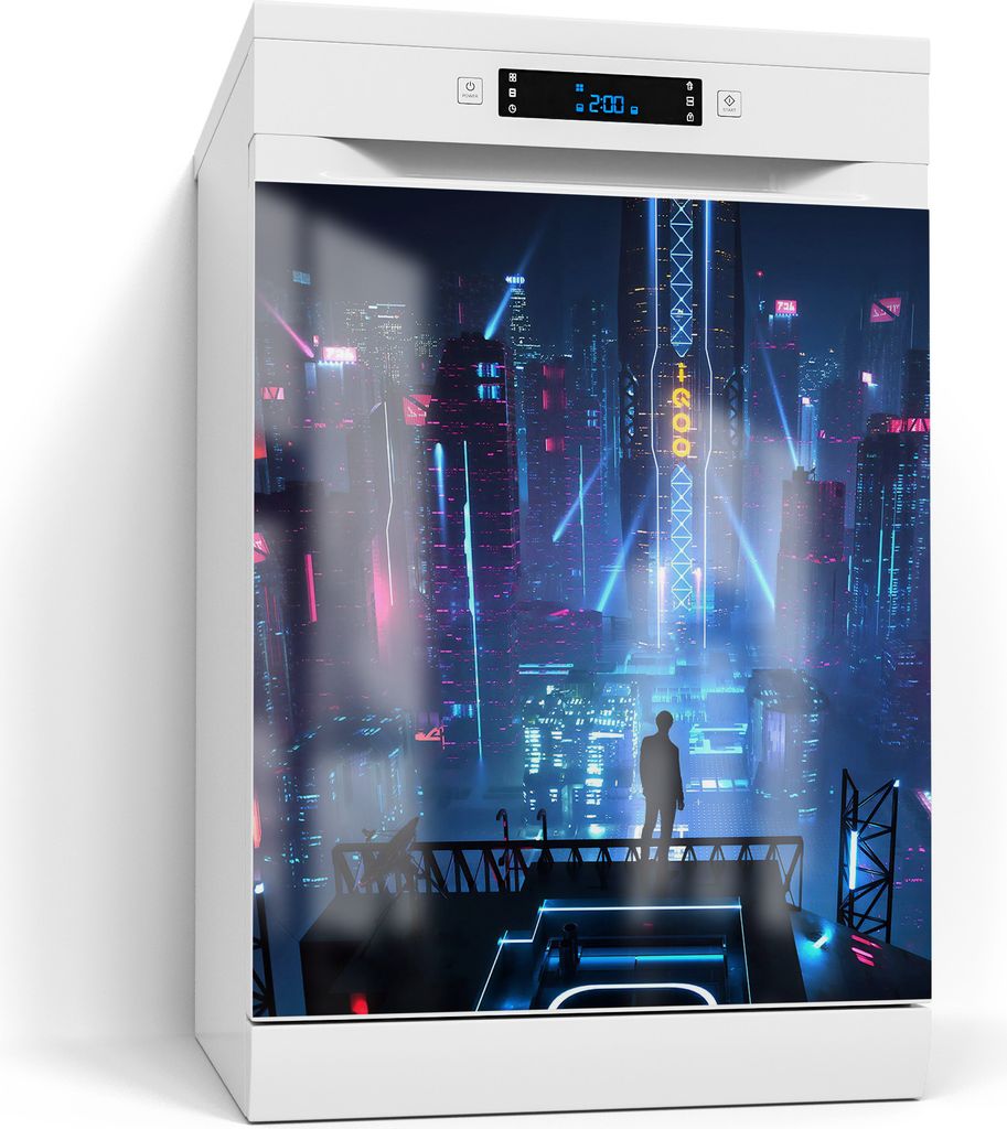 DEQORI Magnetmatte Spülmaschine Standard 60x70 cm 'Cyberpunk Stadt bei Nacht' Magnetfolie