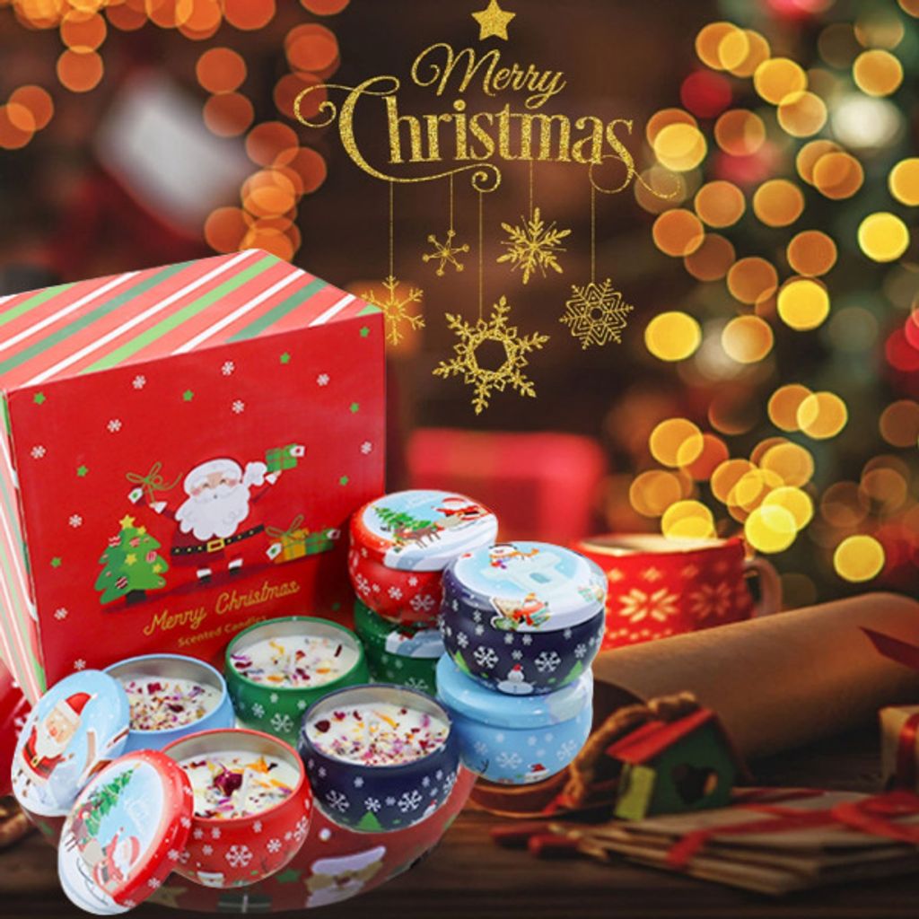 jinaishop 8er Pack weihnachts Duftkerzen,natürliches Sojawachs, Duftkerzen Geschenkset, Weihnachts Aromatherapie Duftkerzen, Weihnachtsgeschenke