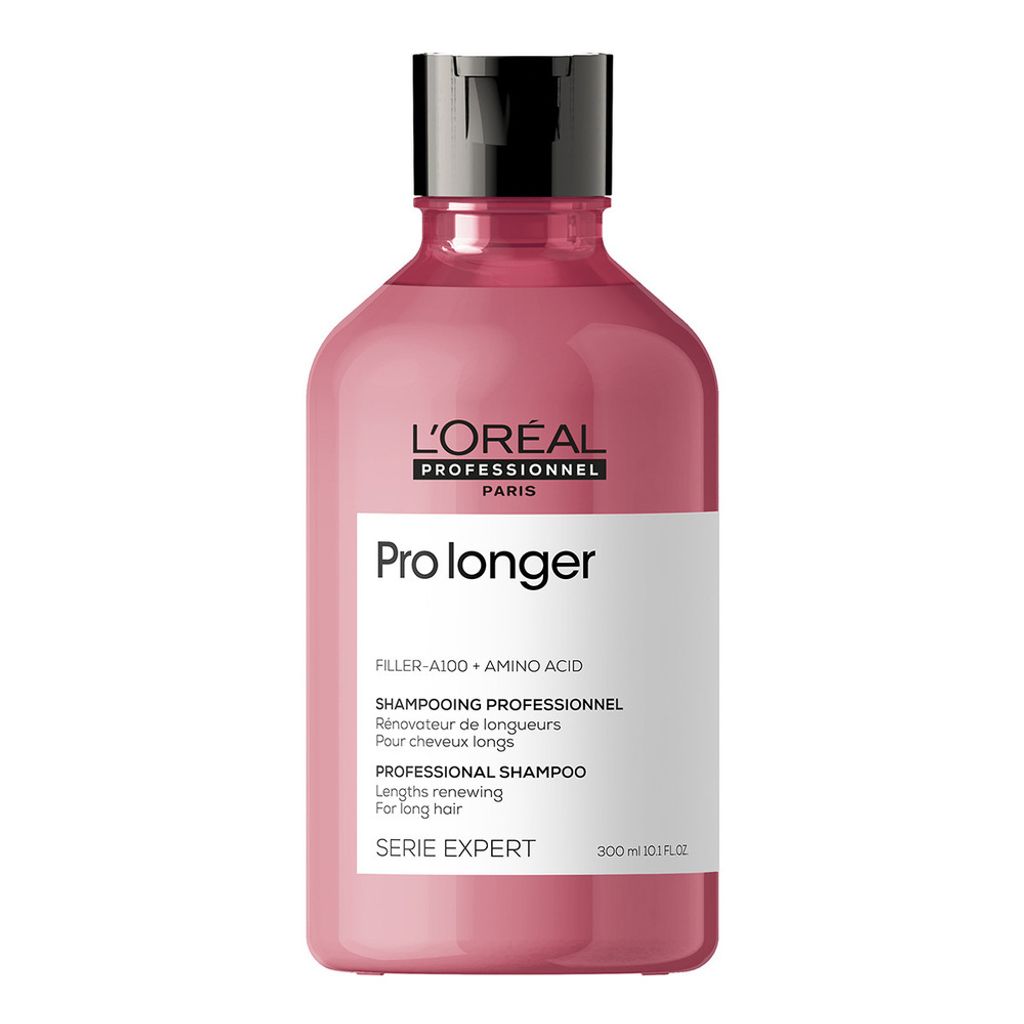 A bottle of L'Oréal Professionnel Pro Longer shampoo against a white background.