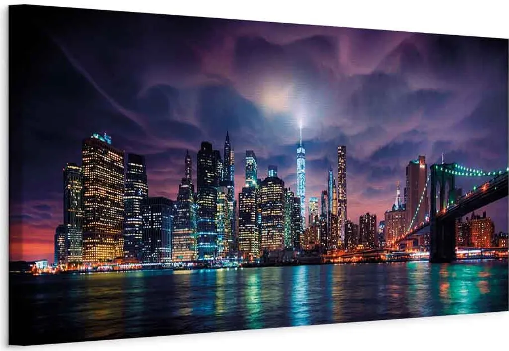 Decorazione Parete New York Dark City 135x45 - Stampa su Tela Moderna