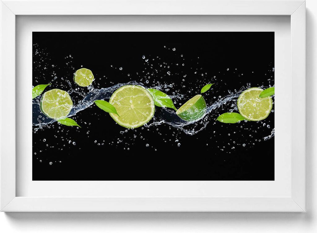 Wasser mit Kalk und Minze– Wandbild mit Rahmen – Gerahmtes Bild – Wanddekoration – 30x20 cm – Weiß Rahmen