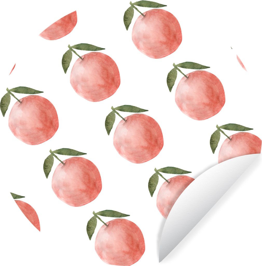 MuchoWow Runde Wandtattoo - Wandsticker Tapete Aufkleber Äpfel - Aquarelle - Muster Ø 100 cm Selbstklebend und Repositionierbar - Wandaufkleber...