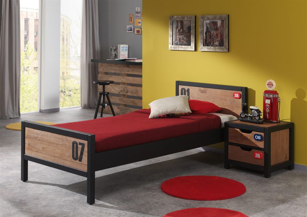 Vipack Set Alex best. aus Nachtkonsole, Einzelbett 90x200 cm - Farbe: Braun/Grau; AXCO12