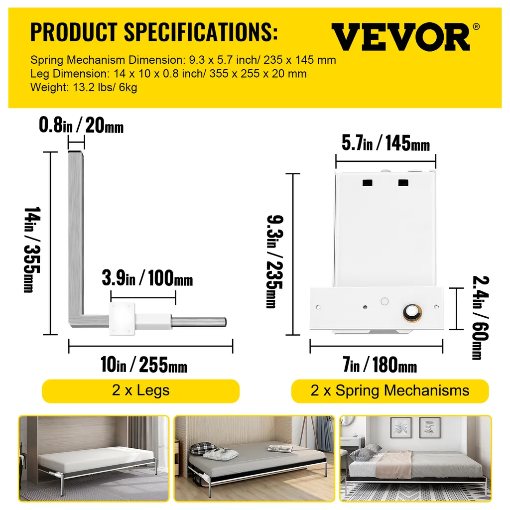 Système de Lit Escamotable pour Gain de Place Horizontal Queen Size