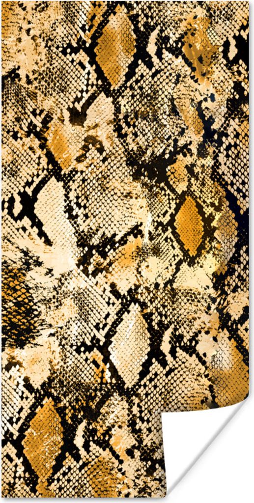 MuchoWow Poster Tiermuster - Schlange - Gold - Schwarz 40x80 cm - Dekoration