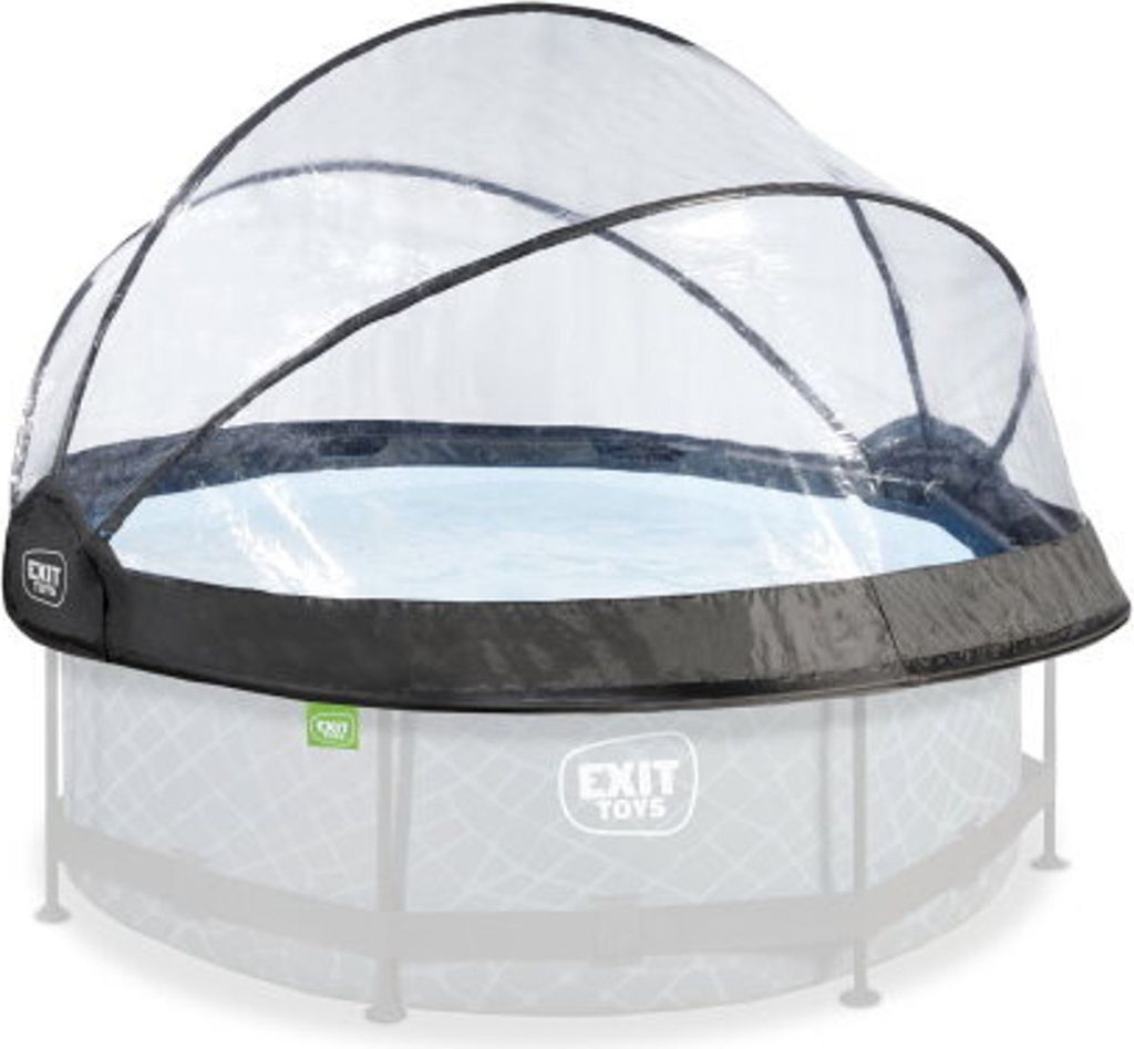 A transparent dome-shaped cover is placed over a round swimming pool.