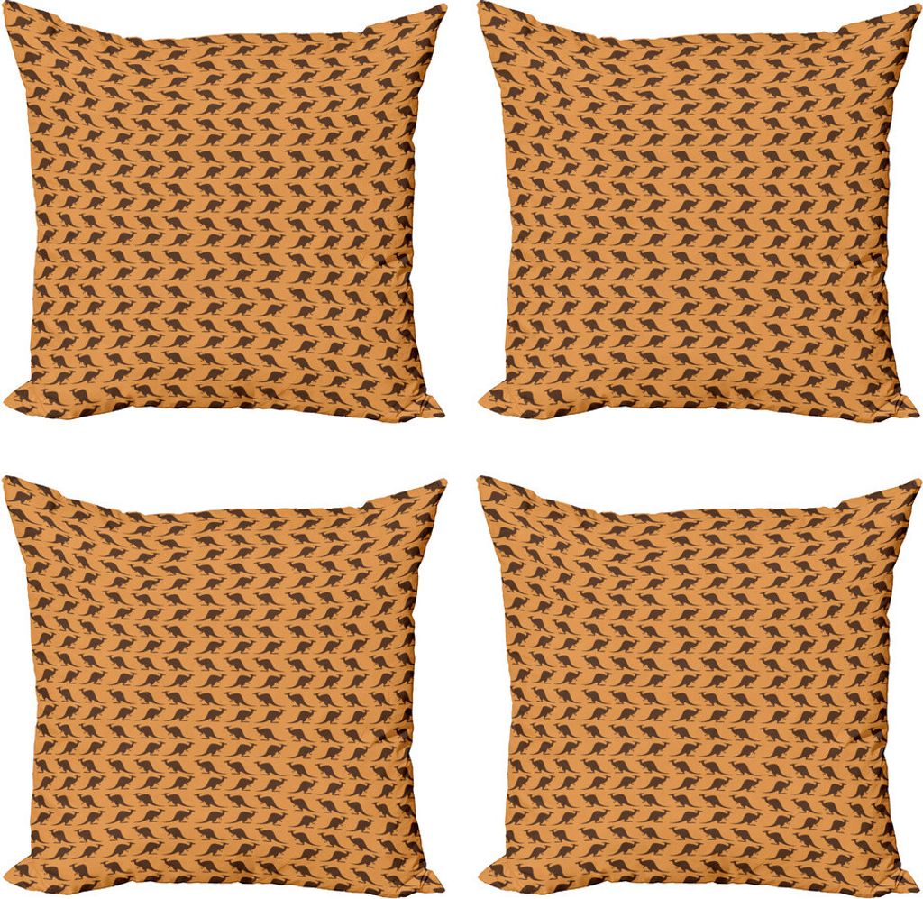 ABAKUHAUS Känguru Kissenbezug Set (4 Stück), Dichromed Tiermuster, Moderner Doppelseitiger Digitaldruck, 50 cm x 50 cm, Schokolade und Bernstein