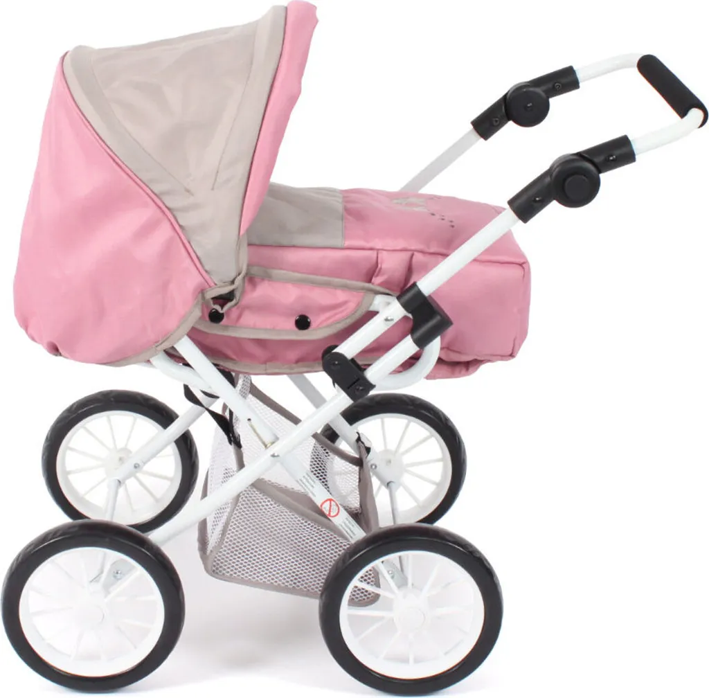 Poussette poupée LENI combinée, guidon réglable et panier, décor ours