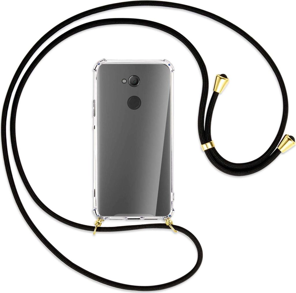 Handykette Backcover-Schutzhülle mit Band (Metall goldfarben) für Sony Xperia XA2 Ultra - schwarz