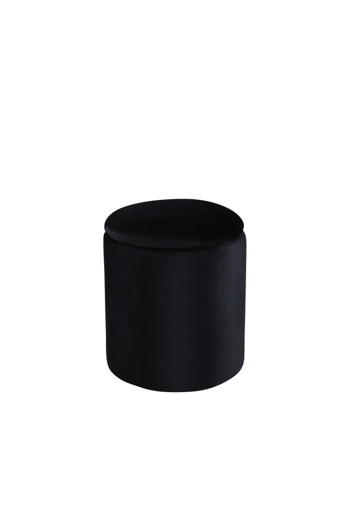 Pouf Gain de Place avec Rangement en Velours Noir Limpen Ø32 cm