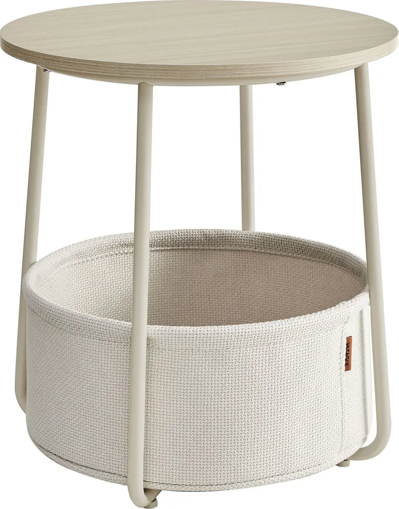 Table Ronde Gain de Place Crème avec Panier pour Petit Espace et Salon