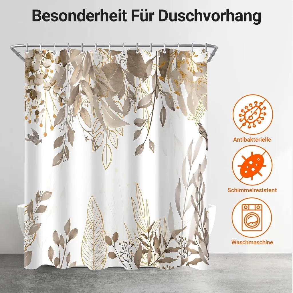 Rideau de Douche Polyester Gris 240x200 cm Feuilles d'Automne Design