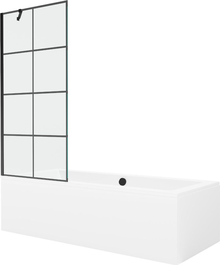 Mexen Cube rechteckige Badewanne 180 x 80 cm mit Verkleidung und 1-flügliger Duschabtrennung 80 cm, Schwarzes Design - 550518080