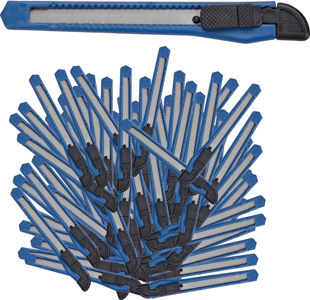 Abbrechmesser 100 Stück - 9 mm Schneidemesser - abbrechbar - Teppichmesser - Hobbymesser - blau