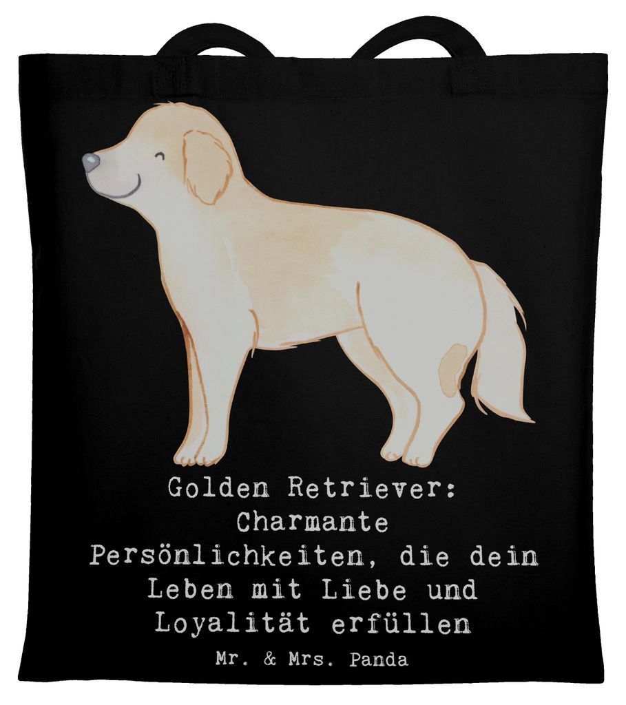Mr. & Mrs. Panda Shopping Tasche Golden Retriever Charme - Schwarz - Geschenk, Jutebeutel, Familienhund, Hunderassen Vielfalt, Tote Bag, Beutel, Ei...