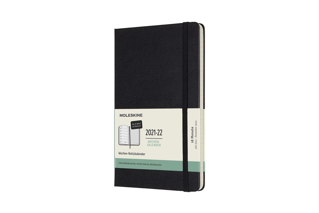 Moleskine 18 Monate Wochen-Notizkalender 2021/2022 - Fester Einband - Deutscher Kalender - 1 Wo = 1 Seite - Schwarz - Groß (13x21)