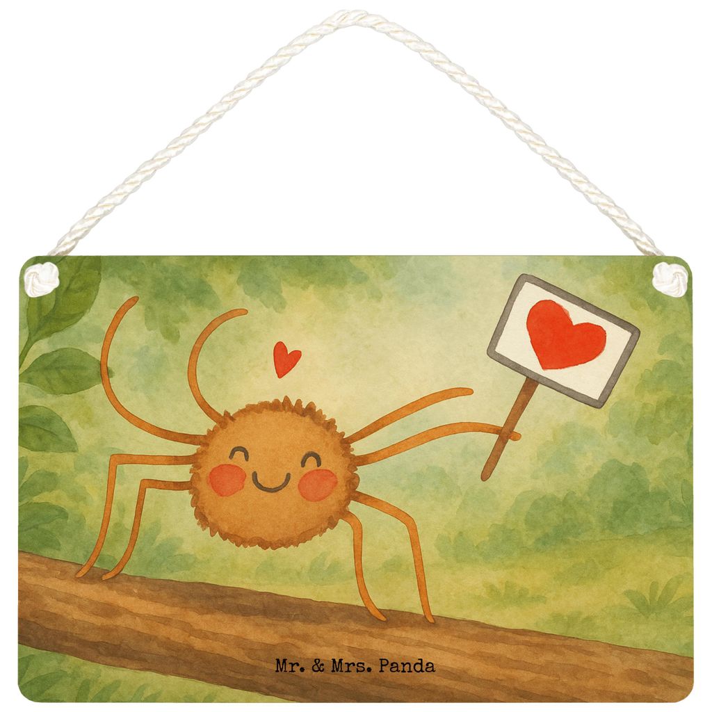 Mr. & Mrs. Panda Schild Spinne Agathe Motivation Design DIN A6 - Weiß - Geschenk, Vertrauen, wandtafel, holzbild, Wandbild Holz, Dankeschön, Glü...