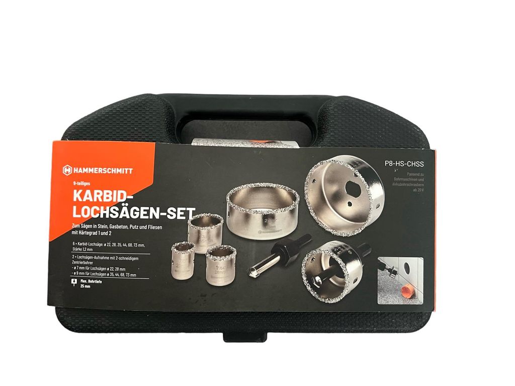 Hammerschmitt Karbid Lochsägen-Set, 9-tlg. für Stein, Produktbild 