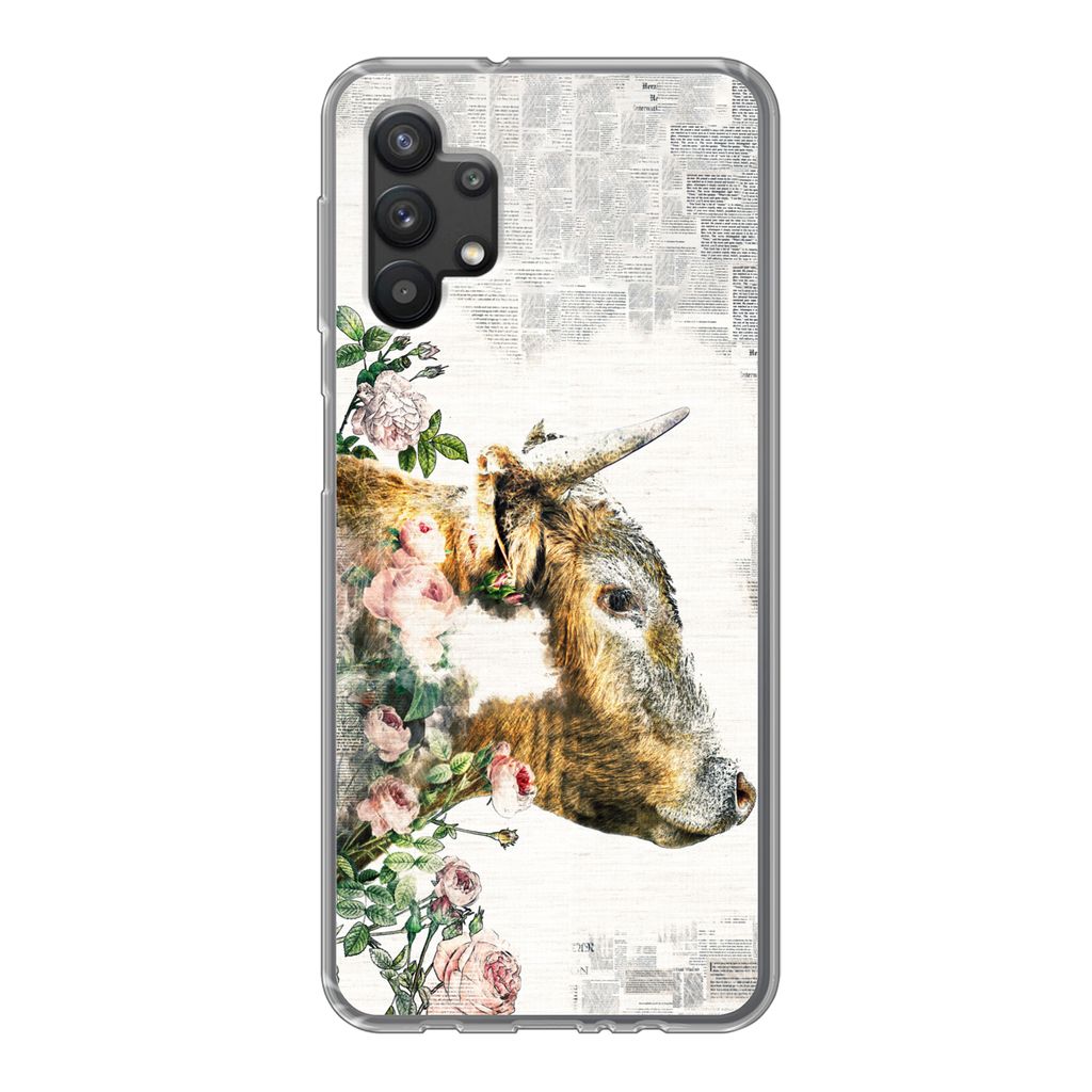 MuchoWow Handyhülle Schutzhülle Hülle für Samsung Galaxy A32 5G Schottischer Highlander - Farbe - Blumen Silikon Softcase Handy Hülle - Soft...