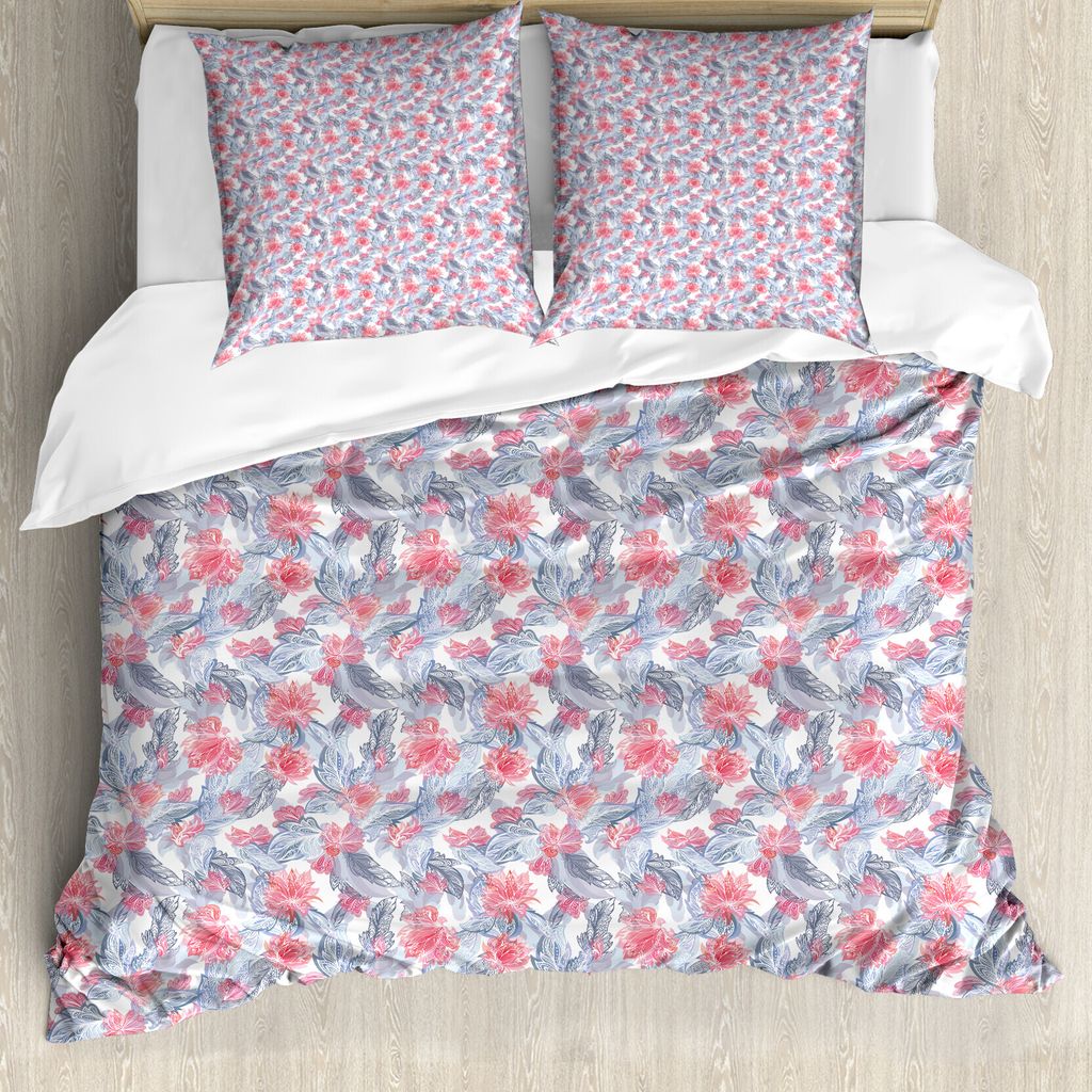 ABAKUHAUS Blumen Bettbezug Set für Einzelbetten, Verflochten Lily Lotus Flora, Milbensicher Allergiker geeignet mit Kissenbezug, 155 cm x 220 cm -...
