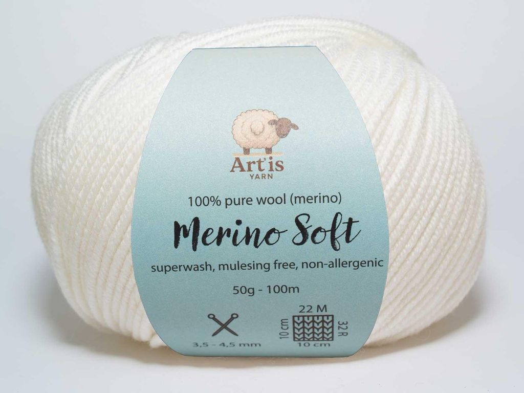 Merino Soft Art'is Yarn 100% Wolle, Mulesing-frei & Superwash (50g / 120m) (1 weiß)