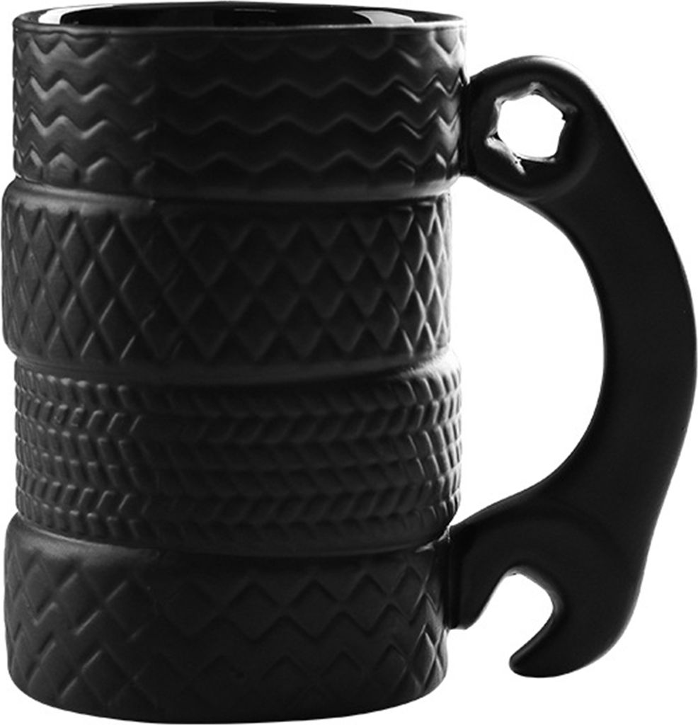 Reifenbecher, neuartiger Keramikbecher in Schraubenschlüssel- und Reifenform, bequemer Griff, stabile Konstruktion, großer Becher für heiße und...