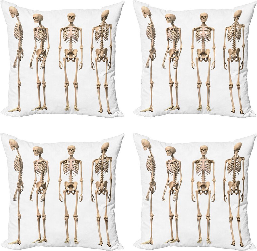 ABAKUHAUS Anatomie Kissenbezug Set (4 Stück), Gesundheit Skeleton, Moderner Doppelseitiger Digitaldruck, 45 cm x 45 cm, Sahne