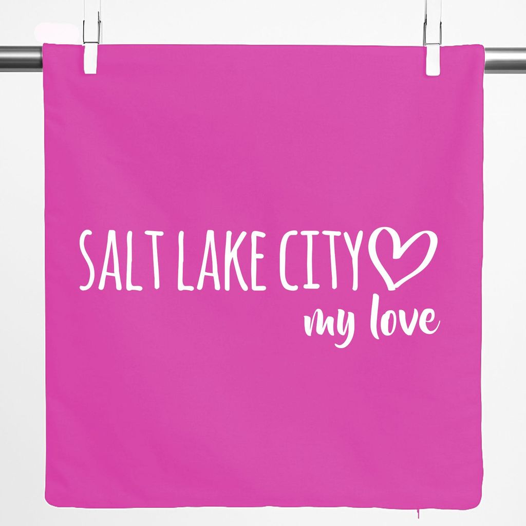 Huuraa Kissenbezug Salt Lake City my love 40x40cm Fuchsia Baumwolle Dekokissenbezug Geschenkidee