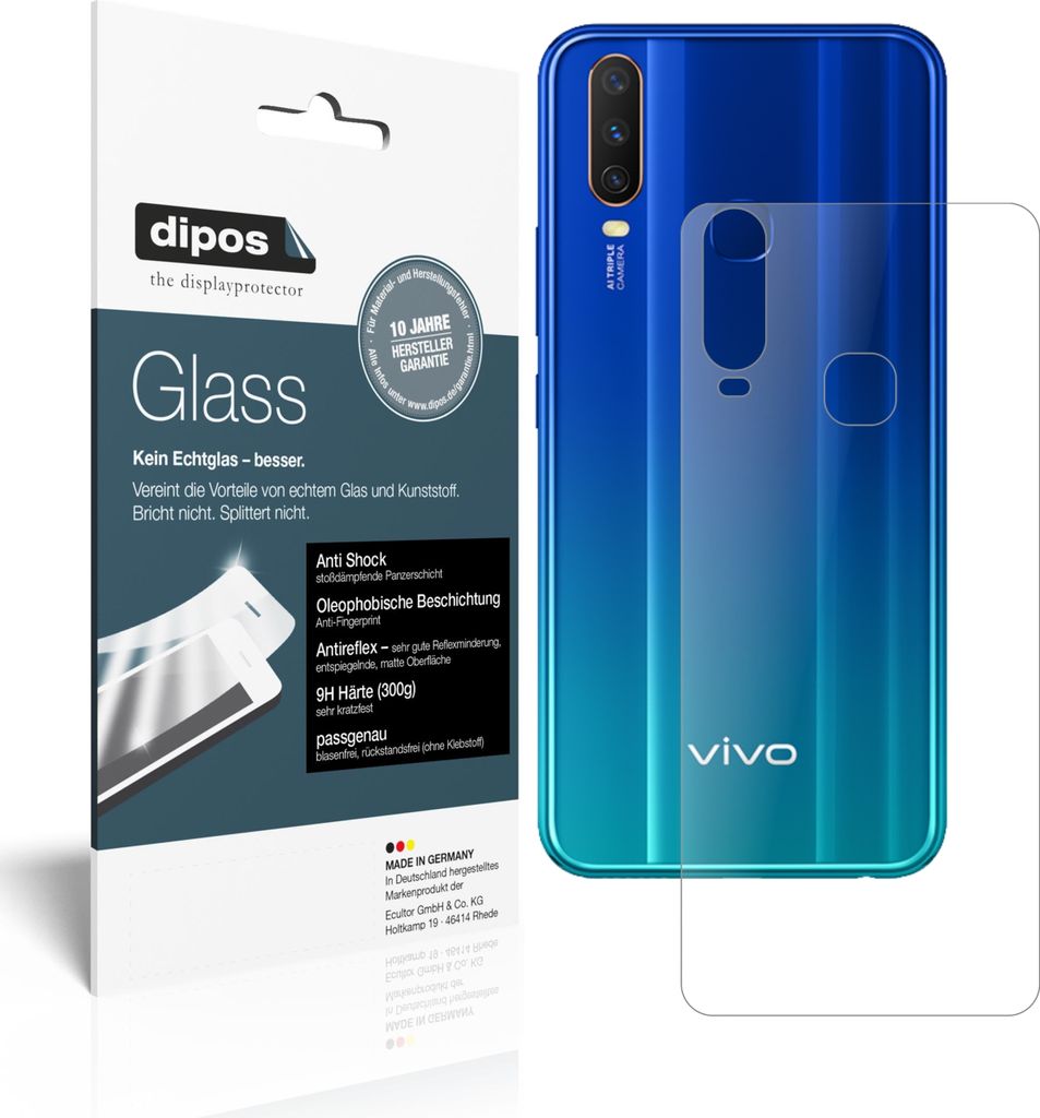 2x Schutzfolie für Vivo Y12 Rückseite matt - Anti-Shock 9H Folie dipos Glass Kunststoffglas