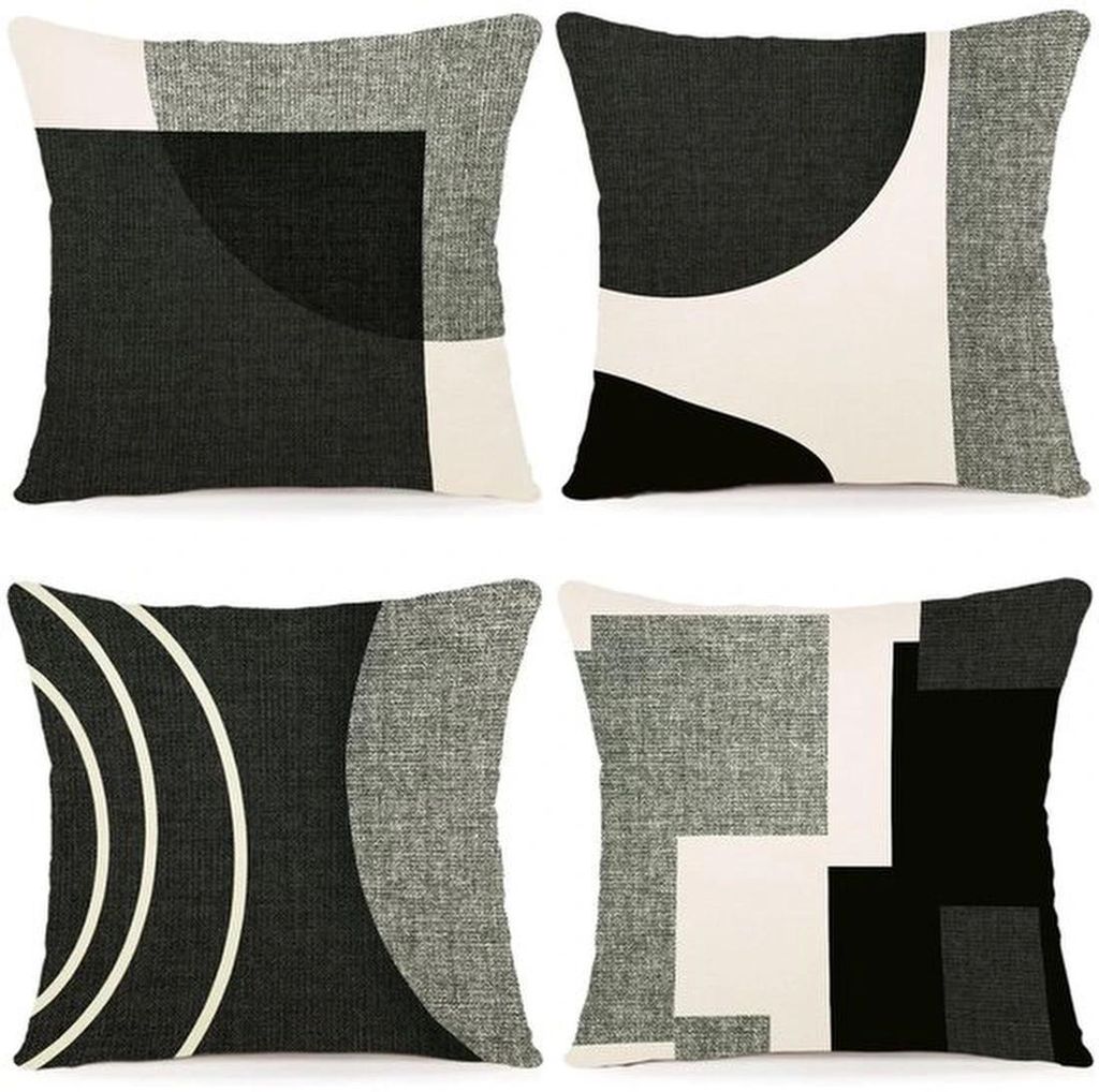 Unyqoos Set von 4 bunten geometrischen Kissenhüllen aus Leinen 40 x 40 cm für Innen und Außen