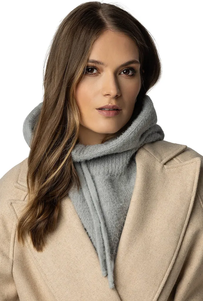 Vivisence Sciarpa Cappello Sciarpa Con Cappuccio Passamontagna Per Donne Combinazione Di Cappello Alla Moda E Sciarpa Ad Anelli Coulisse Regolabile Fatta Di Filato Morbido E Caldo Inverno Autunno 7097, Grigio Chiaro, Taglia Unica - 3